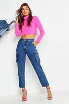 Boohoo Mid Rise Rigid Denim Utility Jeans