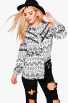 Boohoo Samia Printed Cold Shoulder Shirt White