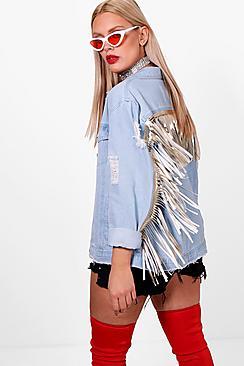 Boohoo Plus Nina Tassel Detail Denim Jacket