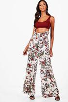 Boohoo Ada Woven Floral Paperbag Wide Leg Trouser