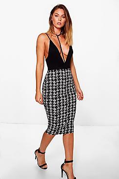 Boohoo Luana Monochrome Check Midi Skirt