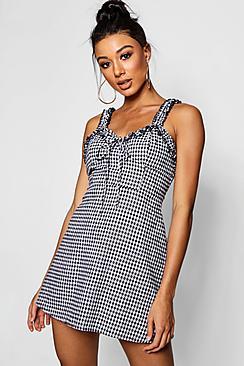 Boohoo Cammy Ruffle Shoulder Gingham Mini Dress