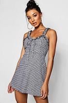 Boohoo Cammy Ruffle Shoulder Gingham Mini Dress
