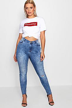 Boohoo Plus Jenna Split Knee Turn Up Skinny Jean