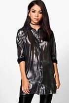 Boohoo Annie Metallic Long Line Shirt