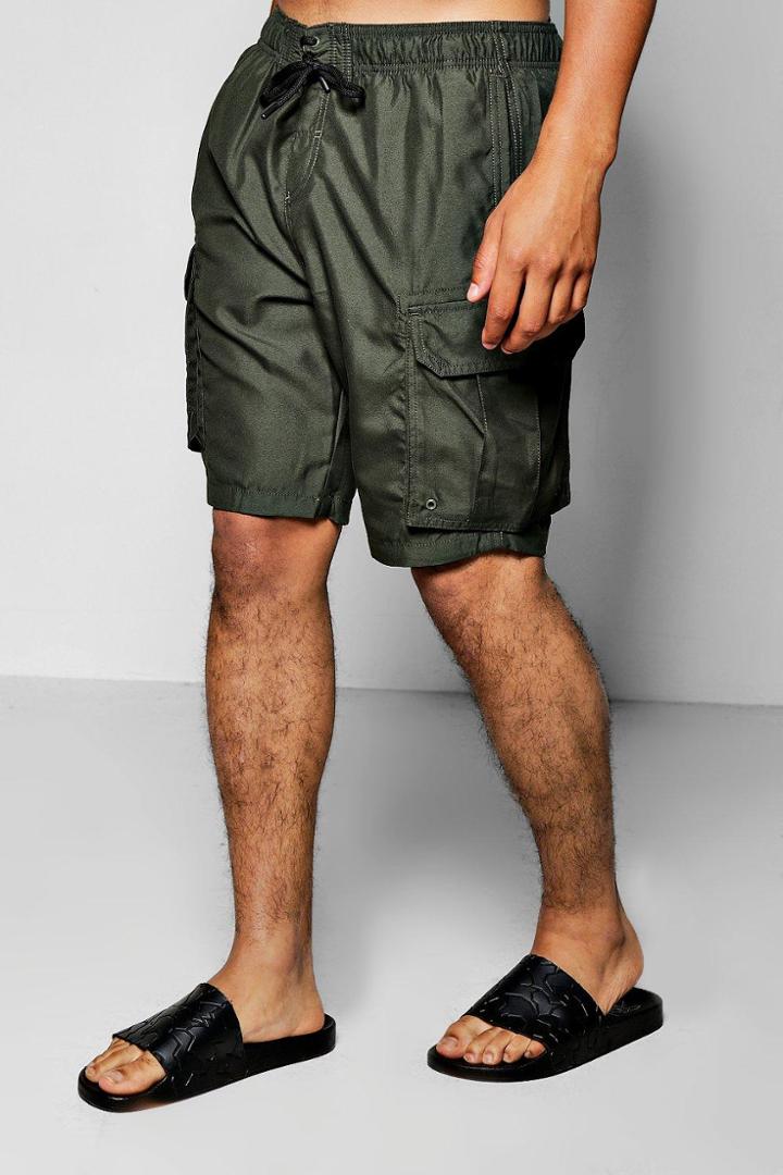 Boohoo Long Length Khaki Cargo Board Shorts Khaki