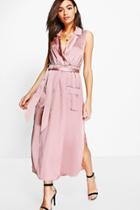 Boohoo Jennie Utility Pocket Wrap Satin Dress Champagne
