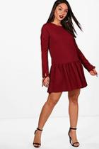 Boohoo Anna Drop Hem Tie Sleeve Shift Dress
