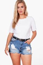 Boohoo Plus Isla Frill Edge Short Sleeve Tee White