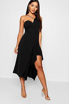 Boohoo Asymmetric Ruffle Hem Midi Dress
