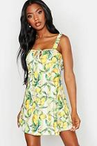 Boohoo Lemon Stripe Ruffle Strap Tie Detail Mini Dress