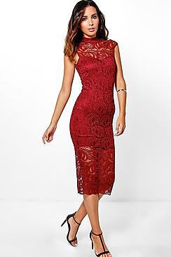Boohoo Josey All Over Lace Cap Sleeve Midi Dress
