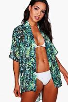 Boohoo Ruby Leaf Print Beach Kimono