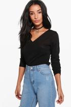 Boohoo Frances Fine Knit Wrap Jumper Black