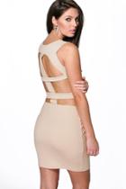Boohoo Ivy Cut Out Detail Open Back Bodycon Dress Stone