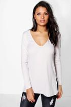 Boohoo Lily V Neck Rib Knit Jumper Silver