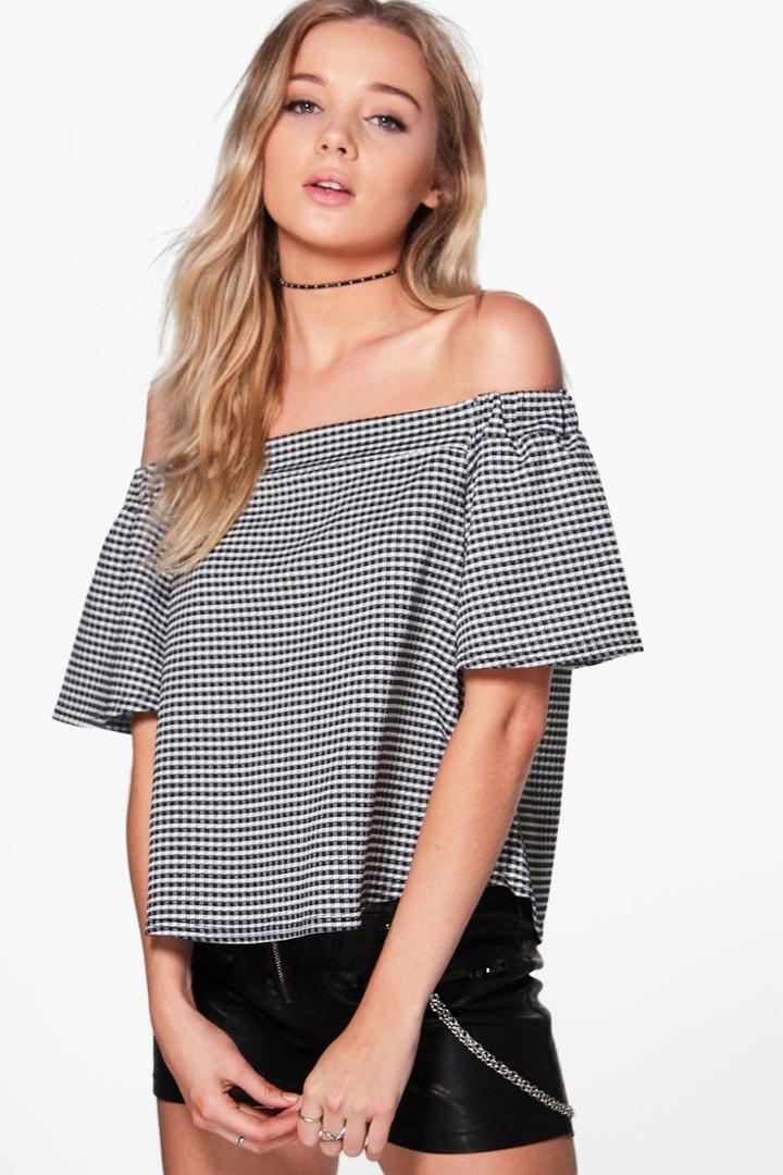 Boohoo Annie Gingham Bardot Top Black