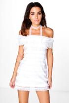 Boohoo Boutique Bianca Fringe And Sequin Bodycon Dress Ivory