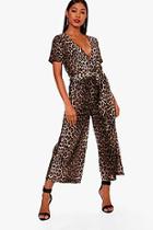 Boohoo Janette Leopard Print Wrap Front Culotte Jumpsuit