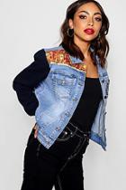 Boohoo Denim Jacket With Contrast Patch Sleeves And Pocket