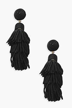 Boohoo Melissa Ball Layered Tassel Earrings