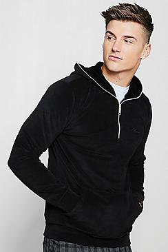 Boohoo Man Signature Velour Hoodie With Zip Placket