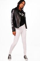 Boohoo Livvy Biker Ribbed Knee Denim Look Jeggings Ivory