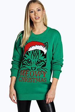 Boohoo Ella Meowy Christmas Jumper