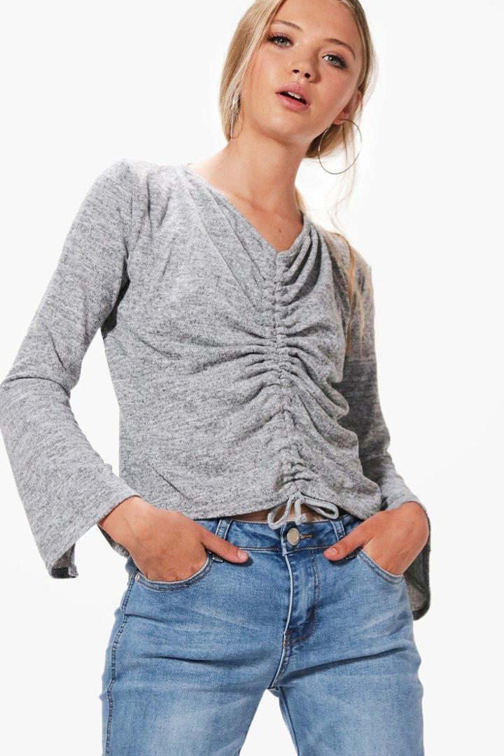 Boohoo Georgia Ruched Front Knitted Top Grey