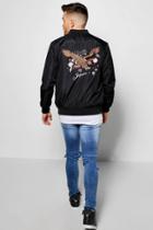 Boohoo Chest & Back Eagle Embroidered Bomber Jacket Black