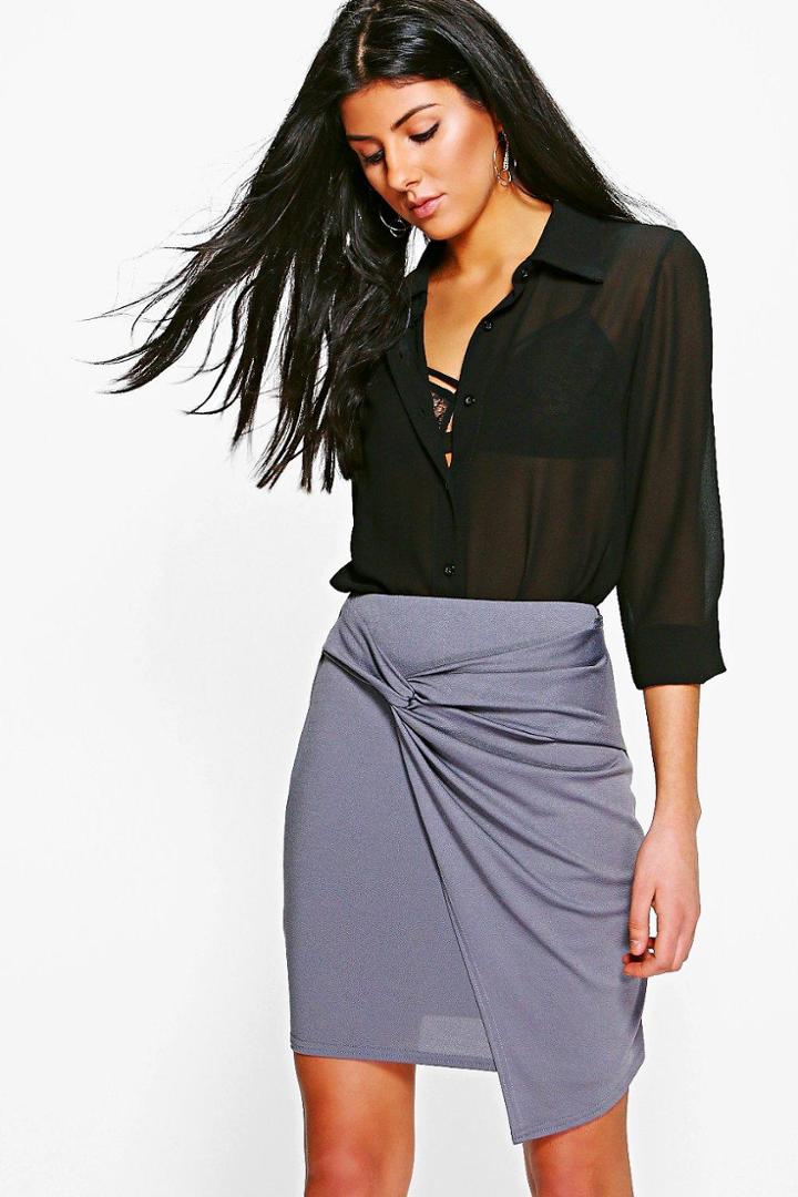 Boohoo Aurellia Rouched Side Mini Skirt Smoke