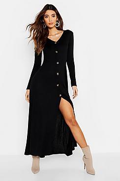 Boohoo Knitted Button Detail Maxi Dress