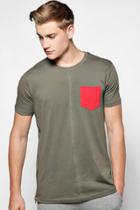 Boohoo Longline T Shirt With Zips And Contrast Pocket Khaki