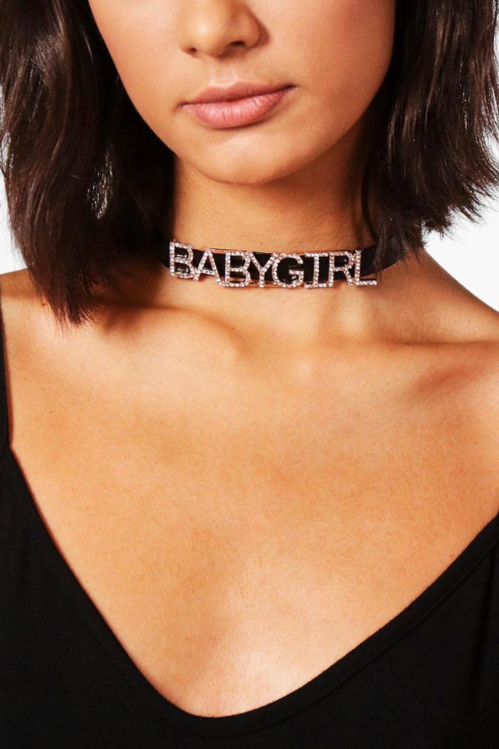 Boohoo Jackie Babygirl Slogan Diamante Choker Black