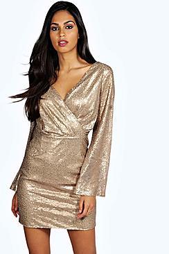 Boohoo Boutique Lisa Sequin Wrap Sleeve Bodycon Dress