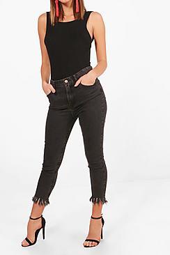 Boohoo Fee High Rise Fray Hem Skinny Jeans