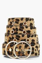 Boohoo Leopard & Eyelet Double Ring Belt
