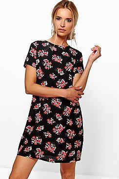 Boohoo Clarissa Cluster Floral Cap Sleeve Shift Dress