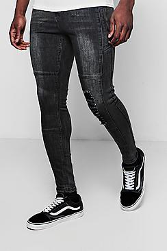 Boohoo Spray On Skinny Patchwork Jeans