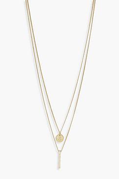 Boohoo Small Coin + Bar Double Layered Necklace