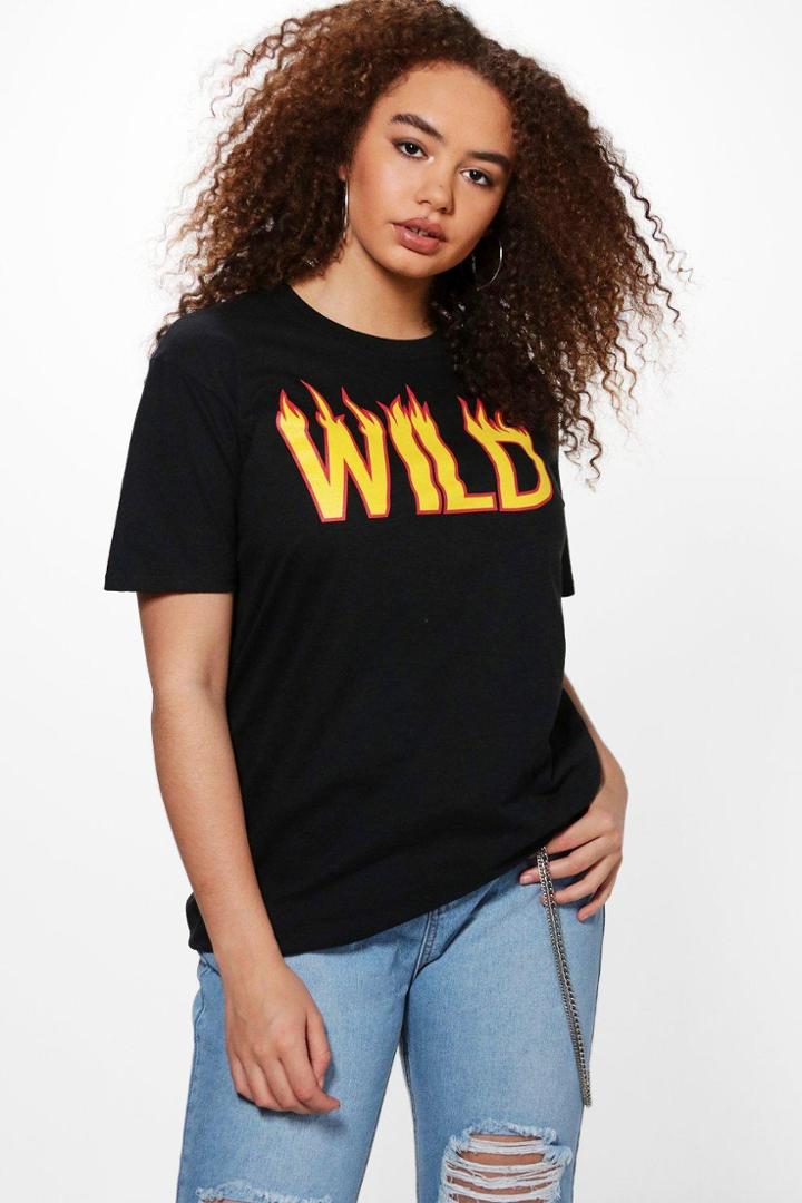 Boohoo Plus Bethany Wld Flame Printed Tee Black