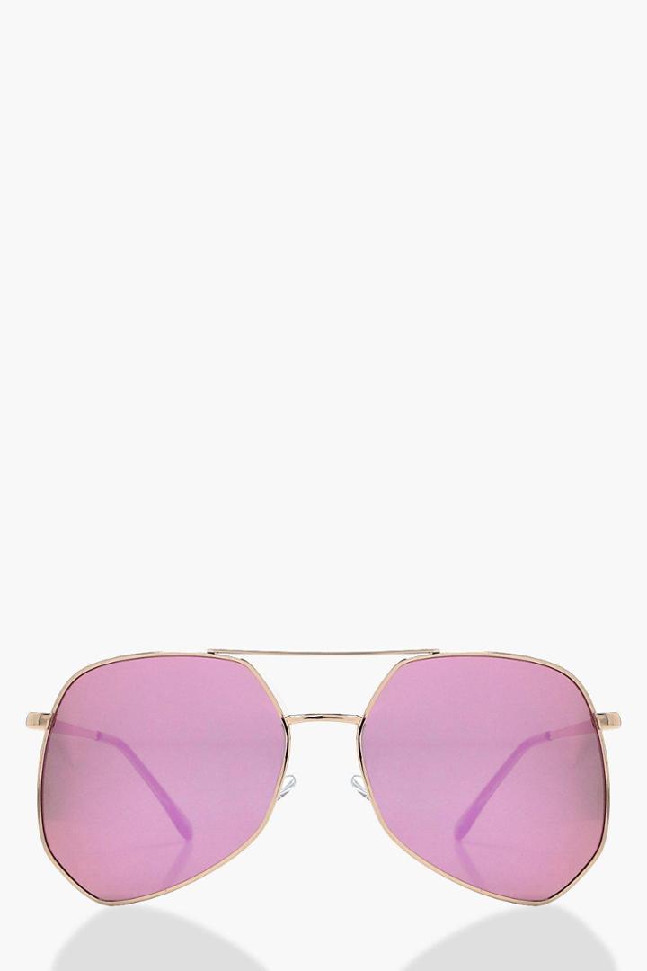 Boohoo Tilly Angular Aviator Sunglasses Pink