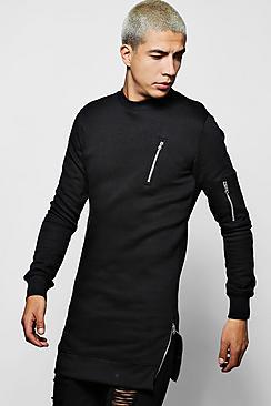 Boohoo Longline Ma1 Sweater With Side Zips
