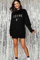 Boohoo Christmas Festive Af Glitter Print Sweat Dress