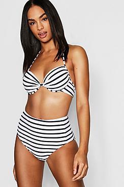 Boohoo Tall Nautical Stripe High Waist Bikini Set