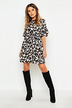 Boohoo Leopard Print Smock Dress