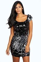 Boohoo Harper Woven Two Tone Sequin Bodycon Dress