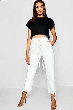 Boohoo Paperbag Waist Straight Leg Jeans