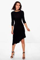 Boohoo Esme Long Sleeve Frill Asymmetric Midi Dress Black