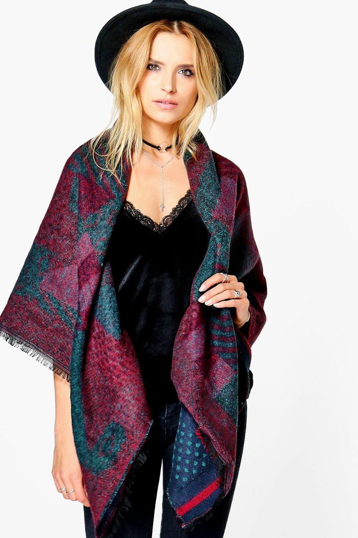 Boohoo Madeleine Oversize Aztec Cape Multi